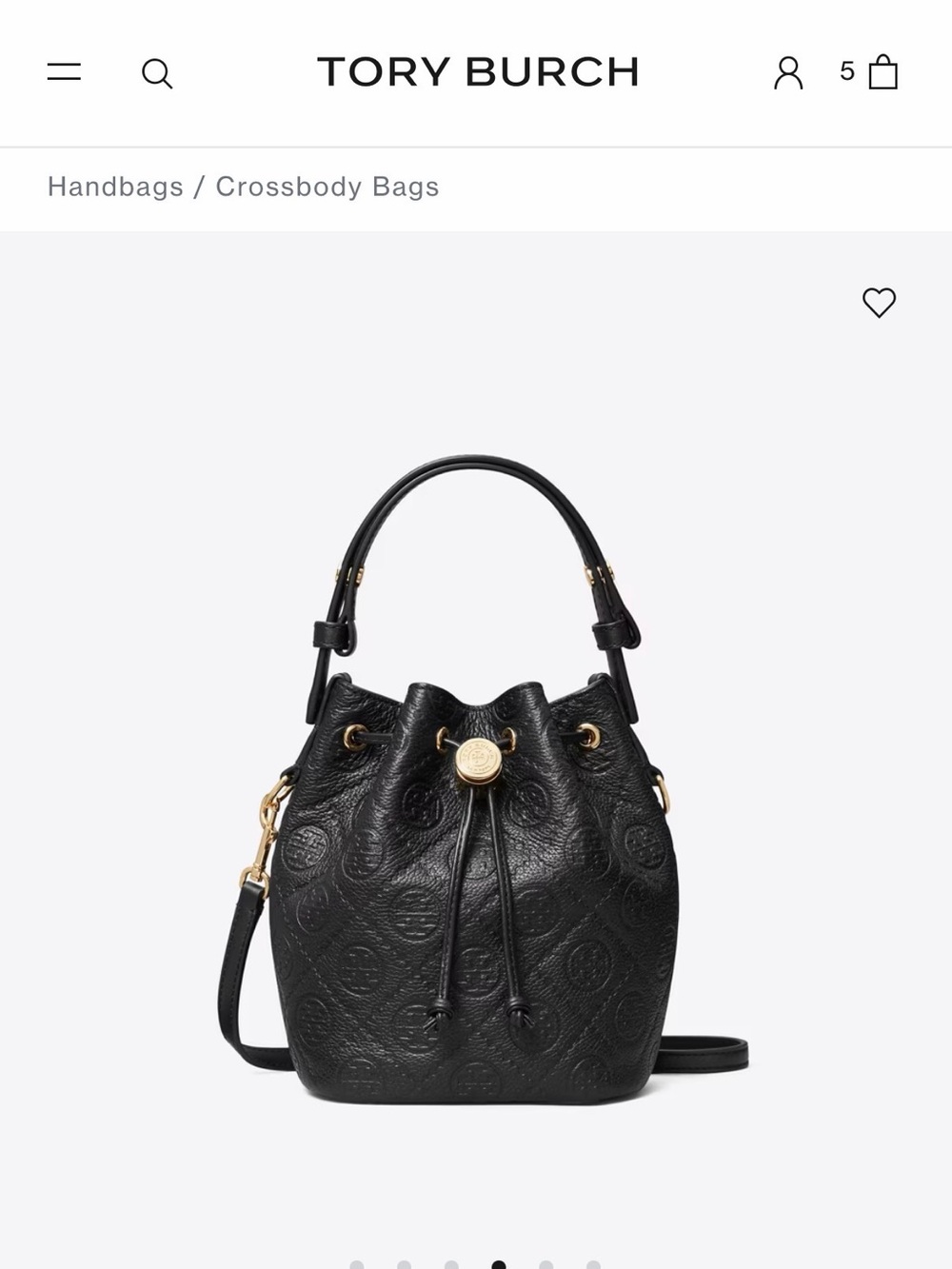 Tory Burch Black Leather Drawstring Bucket Bag with dust bag and tags